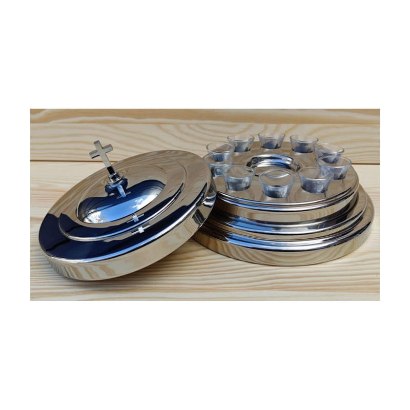 Basic set - Small Group Tray - Avondmaalstray voor kleine groep - 10 bekertjes - Zilverkleurig