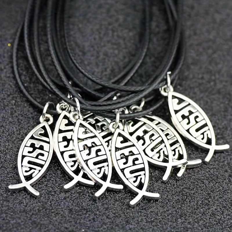 Collier fantaisie avec pendentif en métal - Poisson avec les lettres Jesus