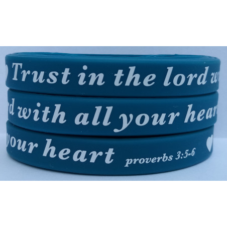 Bracelet en silicone - Serie Retro - Trust in the Lord with all your heart - Aqua - Proverbs 3:5-6