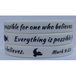 Bracelet en silicone - Serie Retro - Everything is possible for one who believes - White - Mark 9:23