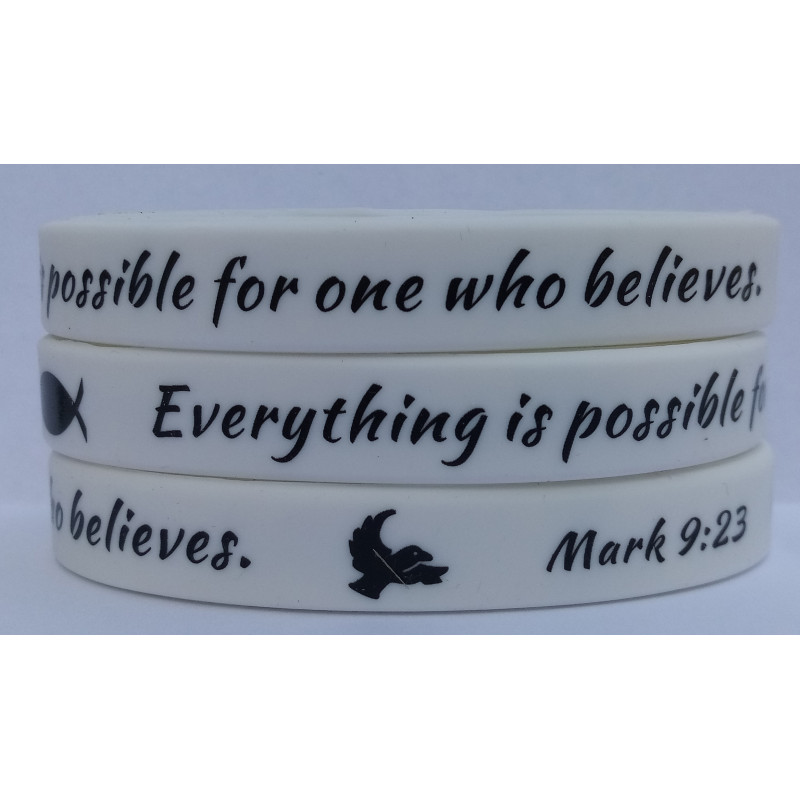 Bracelet en silicone - Serie Retro - Everything is possible for one who believes - White - Mark 9:23