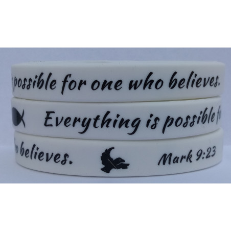 Bracelet en silicone - Serie Retro - Everything is possible for one who believes - White - Mark 9:23