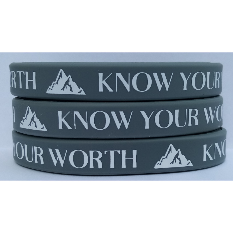 Rubberen armband  - Retro Serie - Know your worth - Grijs