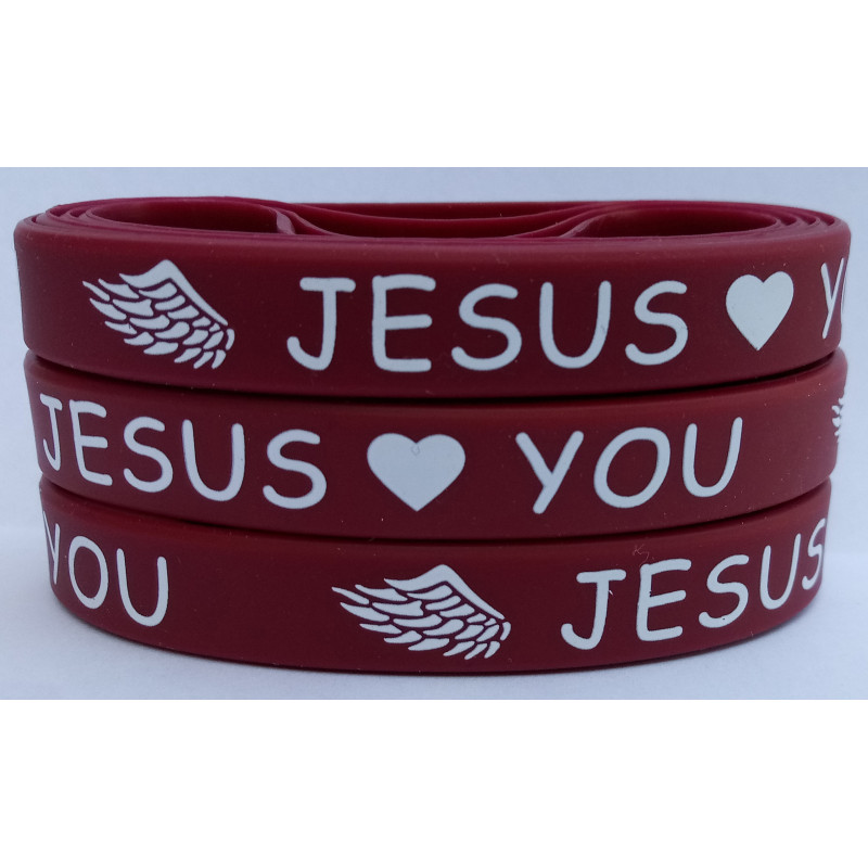 Silicon-Armband - Retro Serien - Jesus Loves You - Bordeauxrot