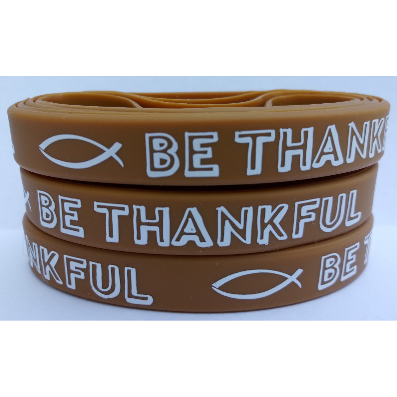Rubberen armband  - Retro Serie - Be Thankful - Lichtbruin